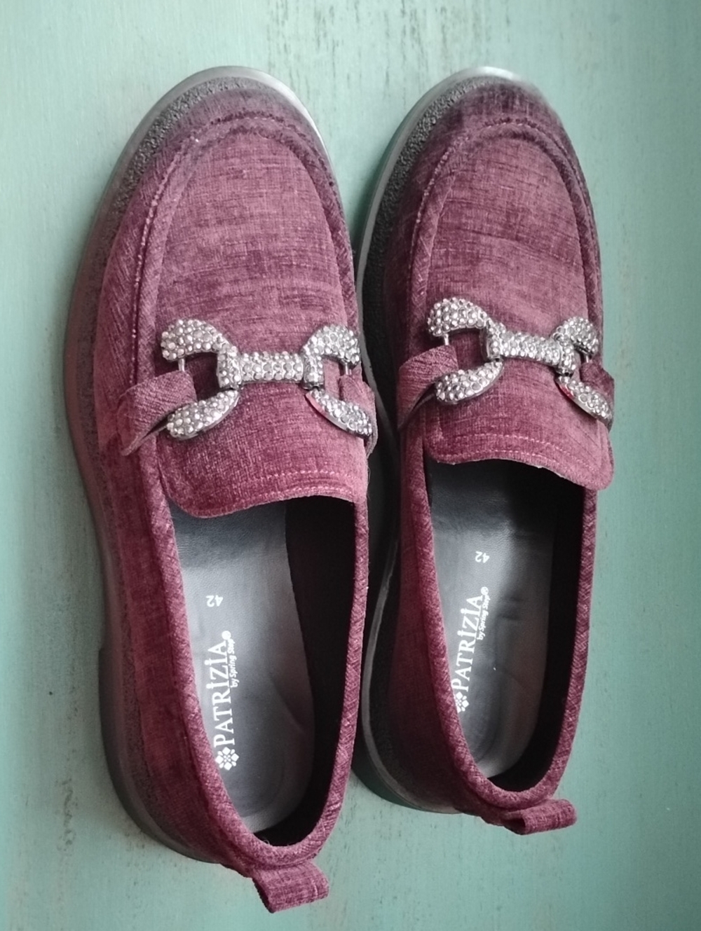 Patrizia Women's Wine Velvet Loafers with Crystal Chain